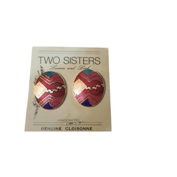Vintage Two Sisters Hand Crafted Porcelain Earrings Pearlized Shimmer - Picture 4 of 5